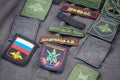 Russian soldiers various patches found in Ukraine with Russian flag, Russian Army or Armed Forces symbols