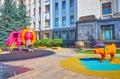 The colorful fairy tale animals in inclusive art playground, on August 14 in Kyiv, Ukraine