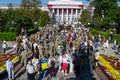 Kyiv, Ukraine - August 24, 2019. Shevchenko park. Ukrainian veterans, volunteers, civilians gather to Veterans March