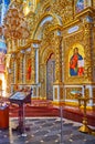 The carved gilt iconostasis with icons, Dormition Cathedral, Kyiv Pechersk Lavra Monastery, on August 14 in Kyiv, Ukraine