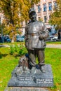 KYIV, UKRAINE, AUGUST 28, 2019: Statue of good soldier Svejk in Kiev, Ukraine