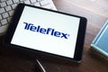KYIV, UKRAINE - August 21, 2021. Teleflex inc TFX logo company and keyboard. Editorial.
