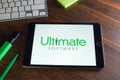 KYIV, UKRAINE - August 21, 2021. Ultimate Software Group logo on the screen. Editorial. Royalty Free Stock Photo