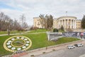 Bridge with poster and Portrait Gallery for memory of Heroes of Sky Hundred, memorials,clock,