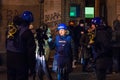 Kyiv, Ukraine - December 21, 2013:Press in blue body armor in Kyiv during protests