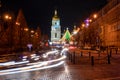 Kyiv,Ukraine-December 26th,2020:Amazing view of the St.Sophia Square with main Christmas tree of Ukraine at night light Royalty Free Stock Photo