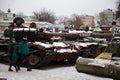 Destroyed russian military armored tanks and vehicles at Saint Michael's Square