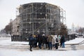 Tourist excursion near the Bohdan Khmelnytsky Monument protected from shelling