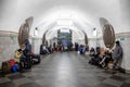 War of Russia against Ukraine. Bomb shelter at metro station