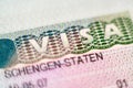 KYIV, UKRAINE - FEBRUARY 2019: close up of Schengen EU visa header in passport