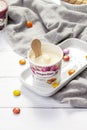KYIV, UKRAINE - JANUARY 03, 2021: Haagen-Dazs ice cream vanilla macadamia nut bucket. Royalty Free Stock Photo
