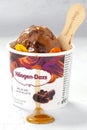 KYIV, UKRAINE - February 07, 2022: Ice cream Haagen-Dazs Belgian chocolate ice cream