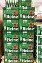 Kyiv, Ukraine 28.07.2023: - Heineken beer brand stacked on large packs on shelw in supermarket