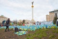 Independence Square with yellow and blue flags in memory of the fallen defenders of Ukraine