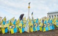 Independence Square with yellow and blue flags in memory of the fallen defenders of Ukraine