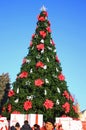 Kyiv Ukraine - January 2 2021: Big festive decorated Christmas tree in Expocenter of Ukraine. New Year celebration