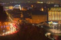 City panorama. Picturesque evening view of ancient Podil. Night view of Saint Volodymyr Descent and Petro Sahaidachny Street