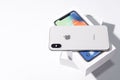 KYIV, UKRAINE - 26 JANUARY, 2018: New Iphone X smartphone model close up. Newest Apple Iphone 10 mobile phone device on Royalty Free Stock Photo