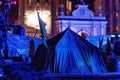 KYIV, UKRAINE - JANUARY 06, 2014: Night view of the Euromaidan camp in center of Kyiv Royalty Free Stock Photo