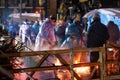 KYIV, UKRAINE - JANUARY 06, 2014: Night view of the Euromaidan camp with unknowns people in center of Kyiv Royalty Free Stock Photo