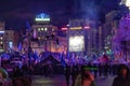 KYIV, UKRAINE - JANUARY 06, 2014: Night view of the Euromaidan camp with unknowns people in center of Kyiv Royalty Free Stock Photo