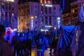 KYIV, UKRAINE - JANUARY 06, 2014: Night view of the Euromaidan camp with unknowns people in center of Kyiv Royalty Free Stock Photo