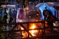 KYIV, UKRAINE - JANUARY 06, 2014: Night view of the Euromaidan camp with unknowns people in center of Kyiv Royalty Free Stock Photo