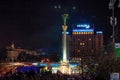 KYIV, UKRAINE - JANUARY 06, 2014: Night view of the Euromaidan camp with view of the Independence Monument in center of Kyiv Royalty Free Stock Photo