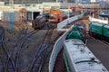 KYIV, UKRAINE - JANUARY 07, 2014: Old trains near the Kyiv railway station Royalty Free Stock Photo