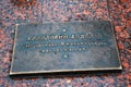 KYIV, UKRAINE - JANUARY 06, 2014: The tablet at the foot of the sculpture Fountain Lion-Aquarius in Kyiv. Text reads: Bronze