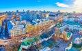 The top view of the traffic on Volodymyrska Street from bell tower of St Sophia Cathedral, Kyiv, Ukraine