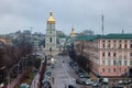 KYIV, UKRAINE - JANUARY 06, 2014: View of the belltower of the Saint Sophia Cathedral. It was built in 1699-1706 in the Ukrainian Royalty Free Stock Photo