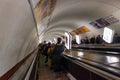 KYIV, UKRAINE - JANUARY 07, 2014: View of the escalator with unknown people in the Kyiv metro