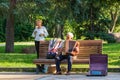 Kyiv Ukraine - Jule 27 2019: An unknown elderly musician plays a musical instrument in the center of Kyiv.