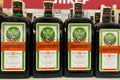 Kyiv, Ukraine, 13 July, 2023: - Bottles of Jagermeister brand of luxury herbal liqueur for sale