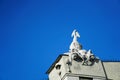 Kyiv, Ukraine - July 6, 2018: House with chimeras against blue sky. Art Nouveau building with sculptures of mythical animals