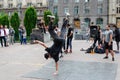 Kyiv, Ukraine - July 14, 2019. Khreshchatyk St. Street dancers. Dance battle. Hip hop culture. Street break dance