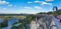 Kyiv, Ukraine - July 06, 2019: Panoramic view from new Pedestrian-Bicycle Bridge in Kyiv, Ukraine. New Klitschko