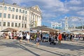 People at the fair MADE IN UKRAINE on a food zone, a street market festival at the weekend, crafts fairs, Kyiv, Ukraine