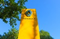 Kyiv, Ukraine - July 29, 2020: Renault dealership sign against blue sky Royalty Free Stock Photo