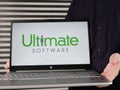 Kyiv, Ukraine - July 03, 2021. Ultimate software is shown on the photo using the logo of company and text