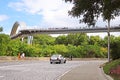 View on pedestrian-bicycle bridge from Vladimirsky descent in Kyiv, Ukraine Royalty Free Stock Photo