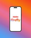 Kyiv, Ukraine - 03 June 2022: Adobe Firefly logo on Iphone 14 screen - vector illustration. Adobe has announced the