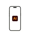 Kyiv, Ukraine - 14 June 2023: Adobe Illustrator logo isolated on the smartphone iPhone 14 screen. Illustrator is a