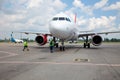 Kyiv, Ukraine - June 23, 2020: Airbus A320-214, Czech Airlines aircraft OK-HEU. The plane lands at the international airport