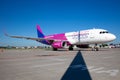 Kyiv, Ukraine - June 26, 2020: Aircraft AIRBUS A320-200 HA-LSC WIZZ AIR airlines. The plane is on the platform of the Kyiv airport Royalty Free Stock Photo
