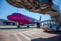 Kyiv, Ukraine - June 26, 2020: Aircraft AIRBUS A320-200 HA-LYJ WIZZ AIR airlines. The plane is on the platform of the Kyiv airport Royalty Free Stock Photo