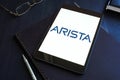 KYIV, UKRAINE - June 30, 2021. Arista Networks company logo on the tablet. Editorial. Royalty Free Stock Photo