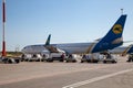 Kyiv, Ukraine - June 27, 2020: Boeing plane UIA UR-PSE Aircraft. Ukraine AIRLINE. Passenger plane at the runway