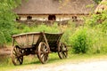 Kyiv, Ukraine - June 7, 2023: Mamaeva Sloboda. Wooden cart on a sunny summer day
